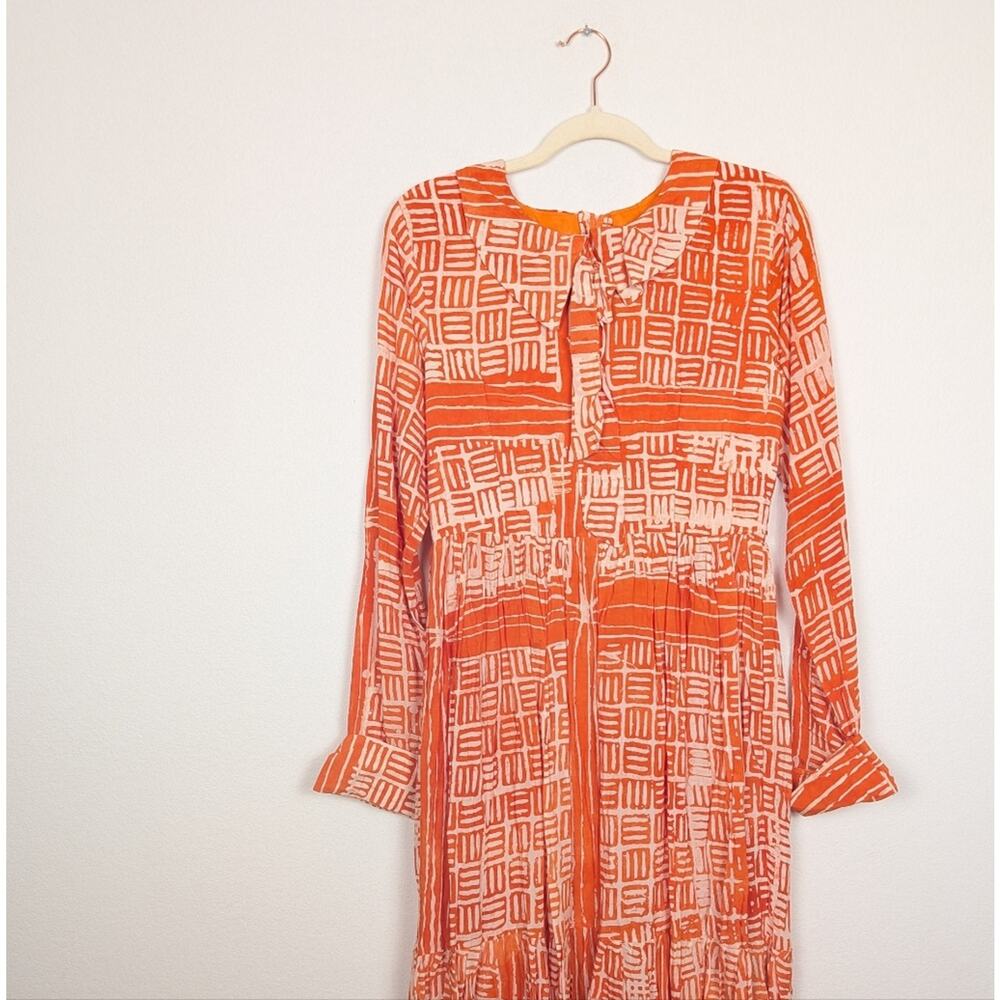 NWT Busayo Orange & White Pattern Long Sleeve Dele Maxi Dress Size M - Picture 3 of 8